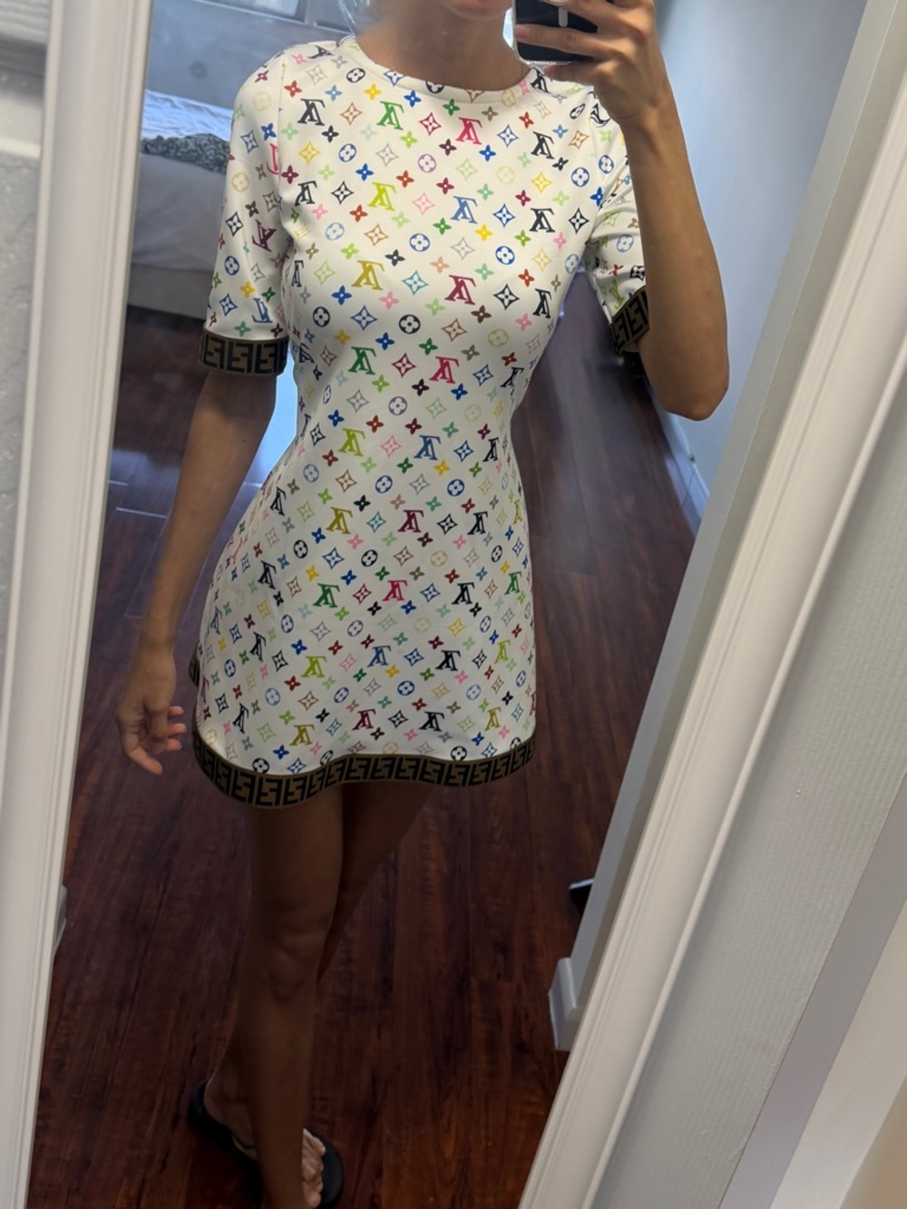 White Multicolor Logo-Print Mini Dress - Picture 2 of 7